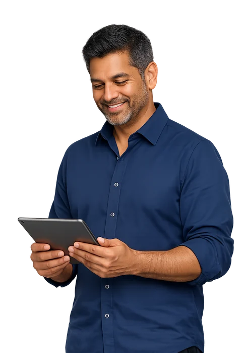Chiropraticien souriant qui consulte une tablette