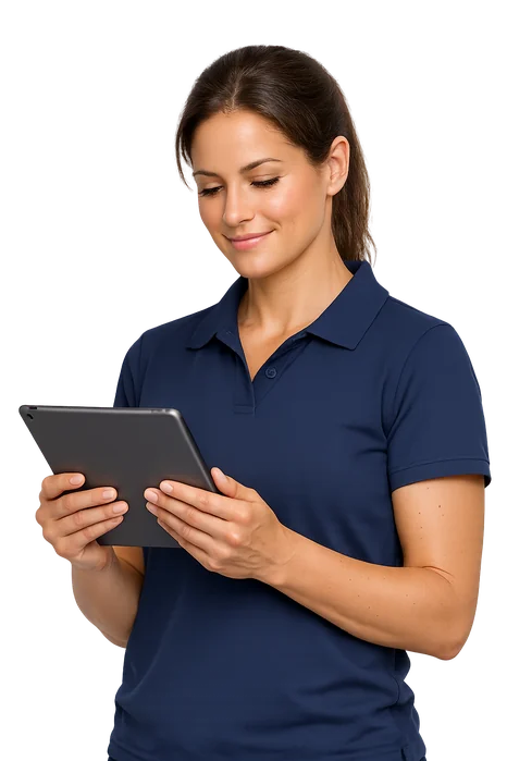 Physiothérapeute souriante qui consulte une tablette