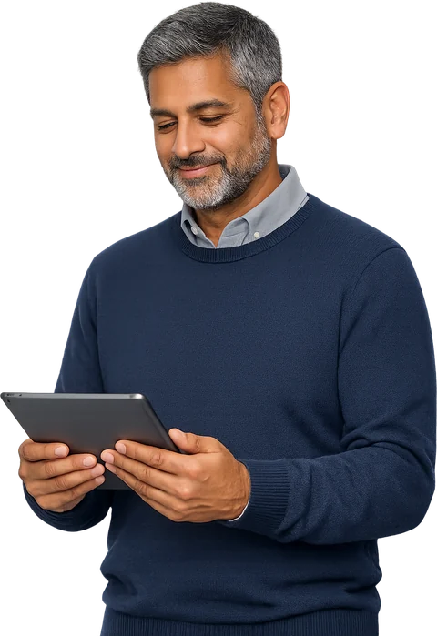 Psychologue souriant qui consulte une tablette